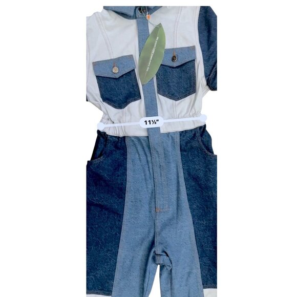 Farm Rio Womens Patchwork Denim Jumpsuit Size 25 Colorblock Design NWT - Picture 7 of 9